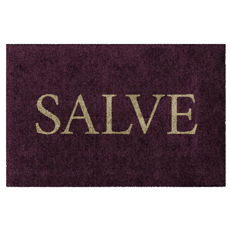 Waschbare Fußmatte in Dunkelrot mit Aufdruck "SALVE"