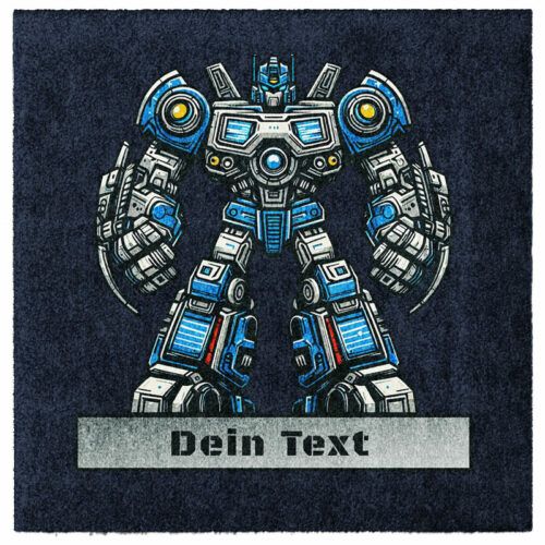 Waschbare Spielmatte für Kinder mit Roboter-Motiv und eigenem Wunschtext zum selber Gestalten