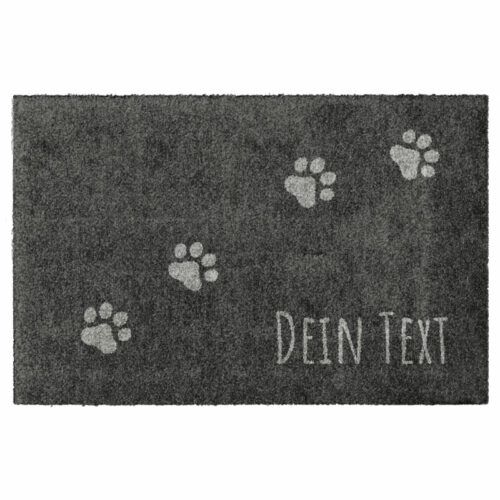 Waschbare Matte mit Hundepfoten in Mittelgrau